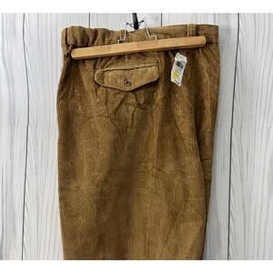 Vintage NOS LL Bean Wide Corduroy Flat Front Pants Khaki Adjustable Waist 46